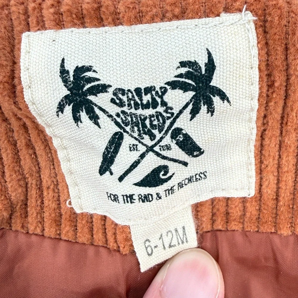 Salty Shreds Corduroy Full Zip Jacket Rust Brown Baby 6-12 M Surfer Boho Hipster